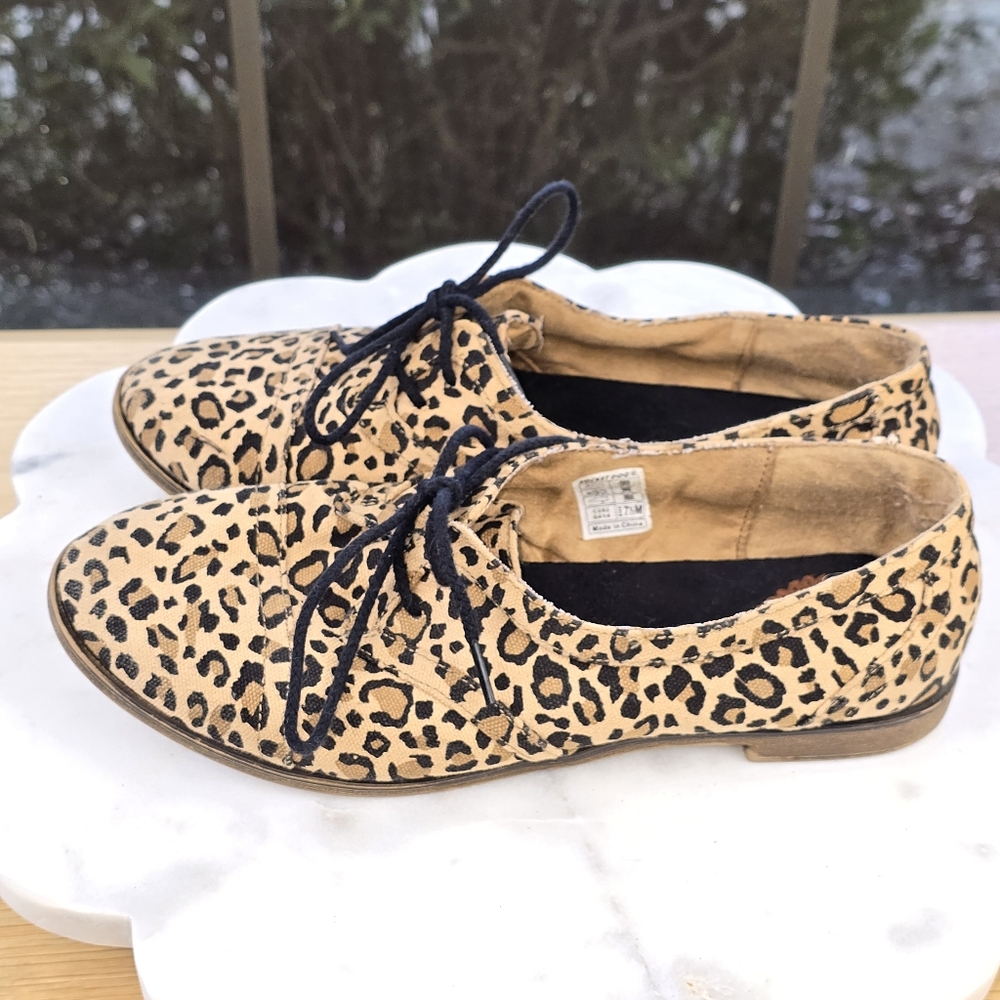 Rocket Dog Larissa Leopard Print Canvas Lace Up Oxford Flats Women's 7.5
